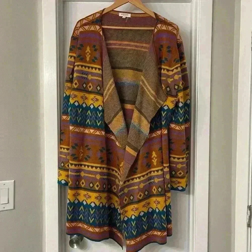 Andree by UNIT - Desert Bohemian Chic -  Open Cardigan - Aztec Knit Western Boho